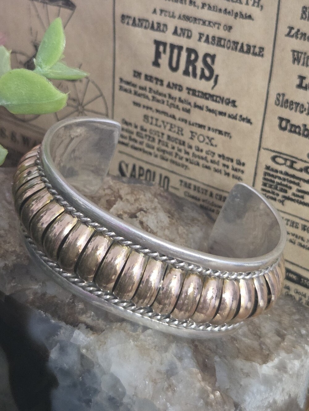 Heavy Vintage JM James Martin Navajo 925 Sterling Silver Two tone Cuff